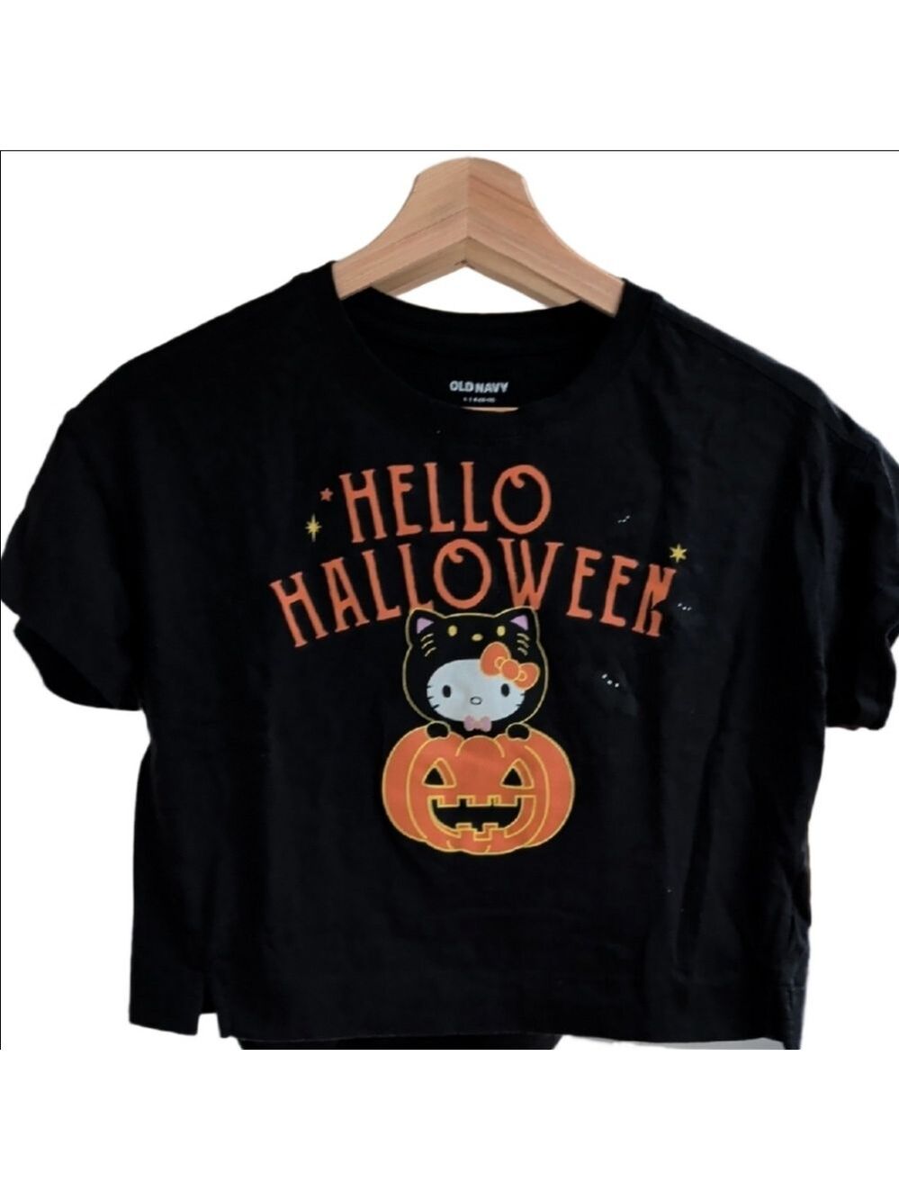 Old Navy x Hello Kitty Halloween Pumpkin Black Cropped Boxy Girls LG